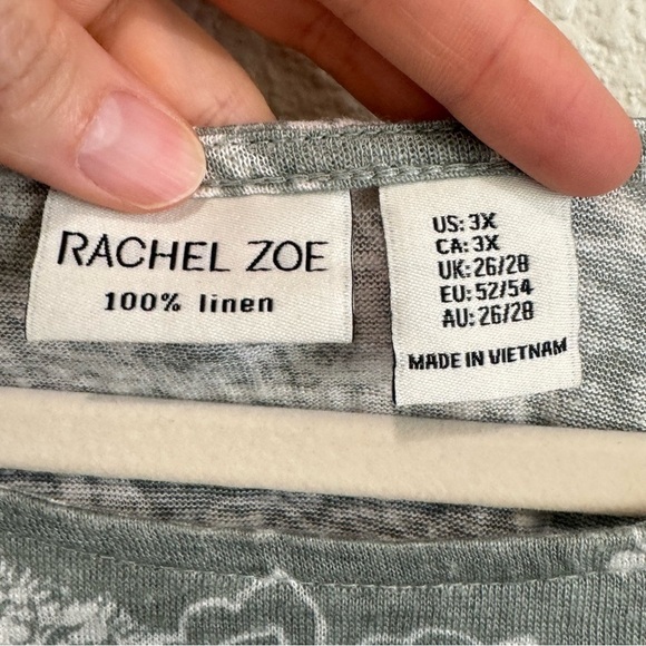 Rachel Zoe Womens 100% Linen 3X Light Green Paisley Floral Blouse Beach Boho - Picture 3 of 9